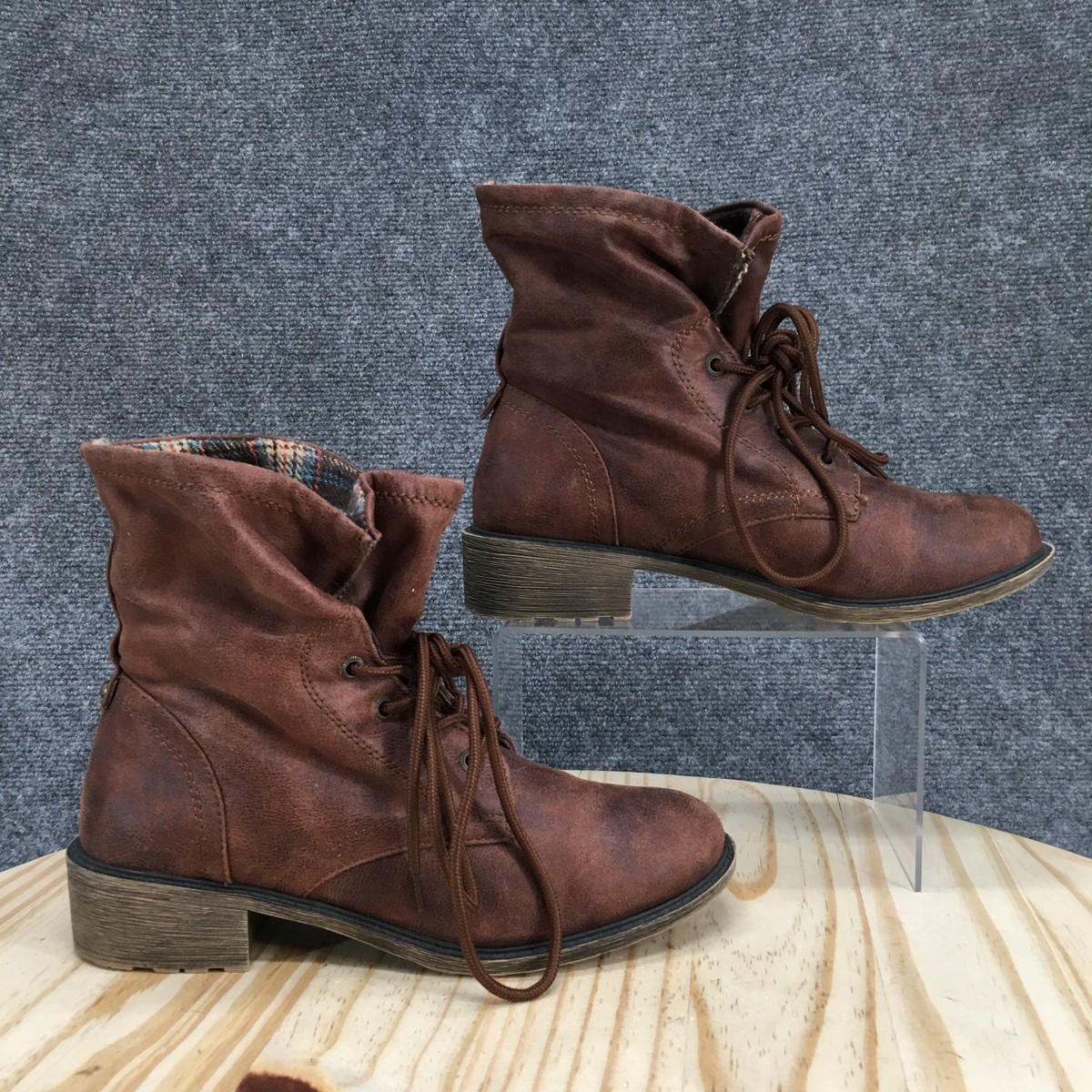 Mudd Boots Womens M MD Soprano Casual Lace Up Ankle Boot Brown Faux  Leather