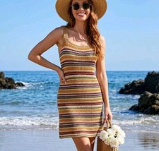 Pull & Bear Crochet Knit Dress UK 10 12 Boho Festival Ibiza Beach Holiday