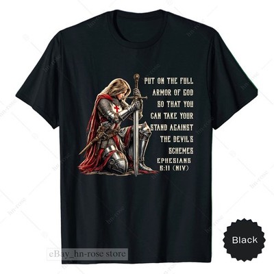 Christian Prayer Warrior T-Shirts Armor of God Knight Templar Verse Saying Lord