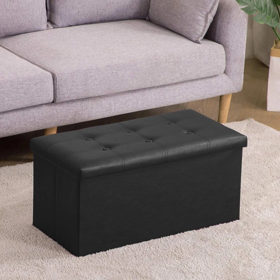 Folding Storage Ottoman Bench, Faux Leather Footrest Couch for Living Room, 3... - Image 2 of 4