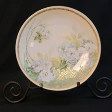 RS Germany Cabinet Plate Hand Painted White Roses Green Leaves w/Gold 1910-1945