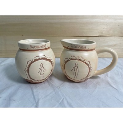 Disney Pocahontas Cream and Sugar Set Vintage Ceramic Creamer Sugar Bowl TIC