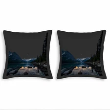Set of 2 18x18in Throw Pillow Covers-Serene Nighttime Landscape Design with Snow