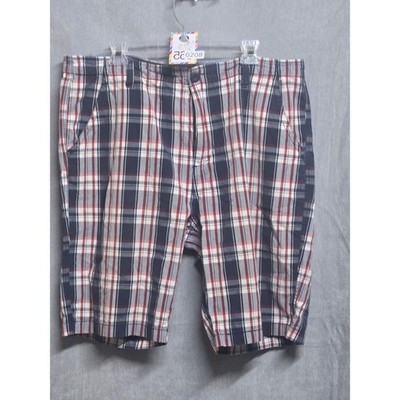 Angelo Litrico Weekend Mens Plaid Shorts Navy Red White Size 48 Flat Front