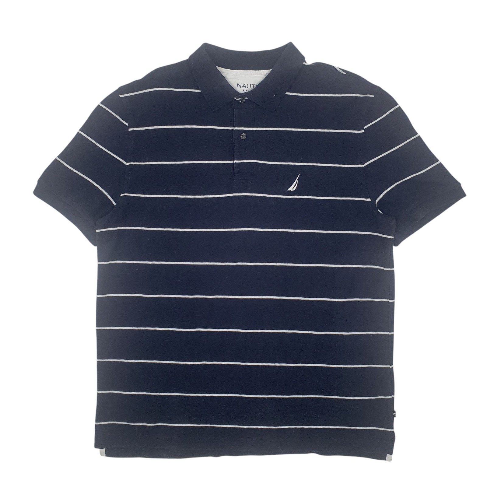 NAUTICA Navy Polo Shirt Performance Deck Shirt Short Sleeve Cotton Mens L