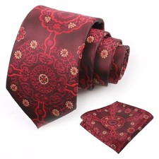 Mens Vintage Solid Plaid Tie with Pocket Square 3.15inches 149-burgundy red