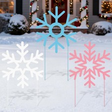 3 Pcs Large Christmas Yard Signs Stakes Metal Snowflake Outdoor Winter Decora...