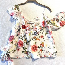 Alice + Olivia M Medium Paulina Asymmetric Ruffle Silk Tank Floral Chiffon