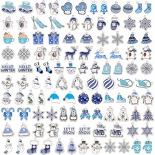 SANNIX 110Pcs/55 Pairs Christmas Winter Charms, Winter Charms for Jewe