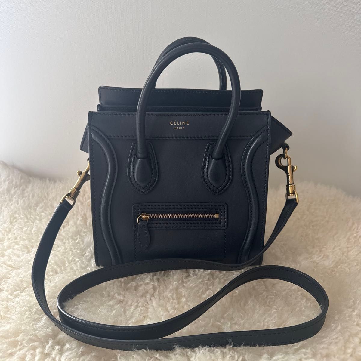 CELINE Luggage Nano Shoulder Bag leather Navy from japan