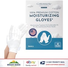 Soft Cotton Gloves for Eczema Care, Overnight Moisturizing Treatment, 4 Pairs