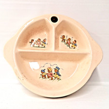 Vintage Baby Warming Dish Ceramic Divided Nursery Plate Bears Feeding Dish