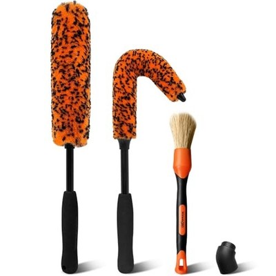  3PCS Quick Car Wheel Brush Kit, 2-Size 360° Bendale Rim Cleaner 3 Pack Orange