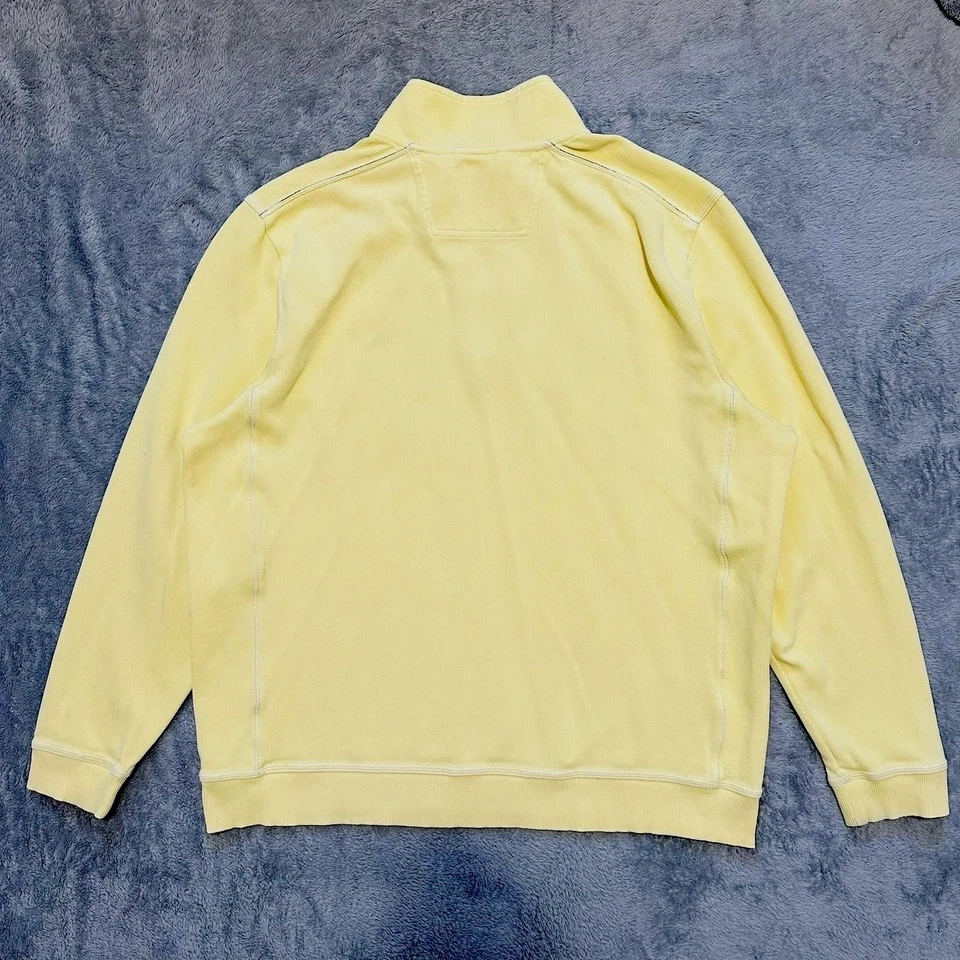TOMMY BAHAMA Sudadera Para Hombres XL Amarilla 1/4 Cremallera Cuello Simulado 100% Algodón Marlin Logo Foto 2 de 4