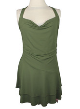 Shein Halter Dress Green Women Size M (8/10 US) Stretch Knit Tiered Ruffle Skirt