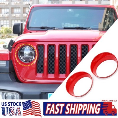 Red Front Headlight Lamp Cover Trim Bezel Ring  For Jeep Wrangler JL 2018-2023
