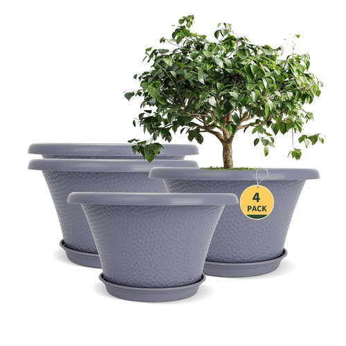 12 Inch Large Planter Pot for Plants Indoor Outdoor, 4 Pack Plastic ...