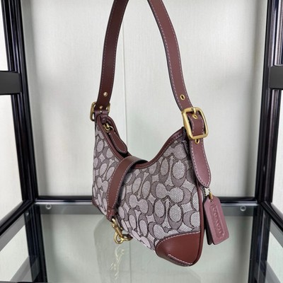 COACH Hamptons Hobo Bag Signature Jacquard Oak Maple Handbag CBF16