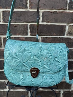 NWT $315 Brahmin Gianna Waterfall Tides Crossbody blue shimmering seashell