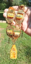 ANTIQUE NEIGER ART DECO EGYPTIAN REVIVAL PENDANT GLASS CABACHON NECKLACE OOAK 