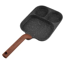 Black 3-Section Non Stick Egg Frying Pan, Flat Bottom, All Stoves, Omelette