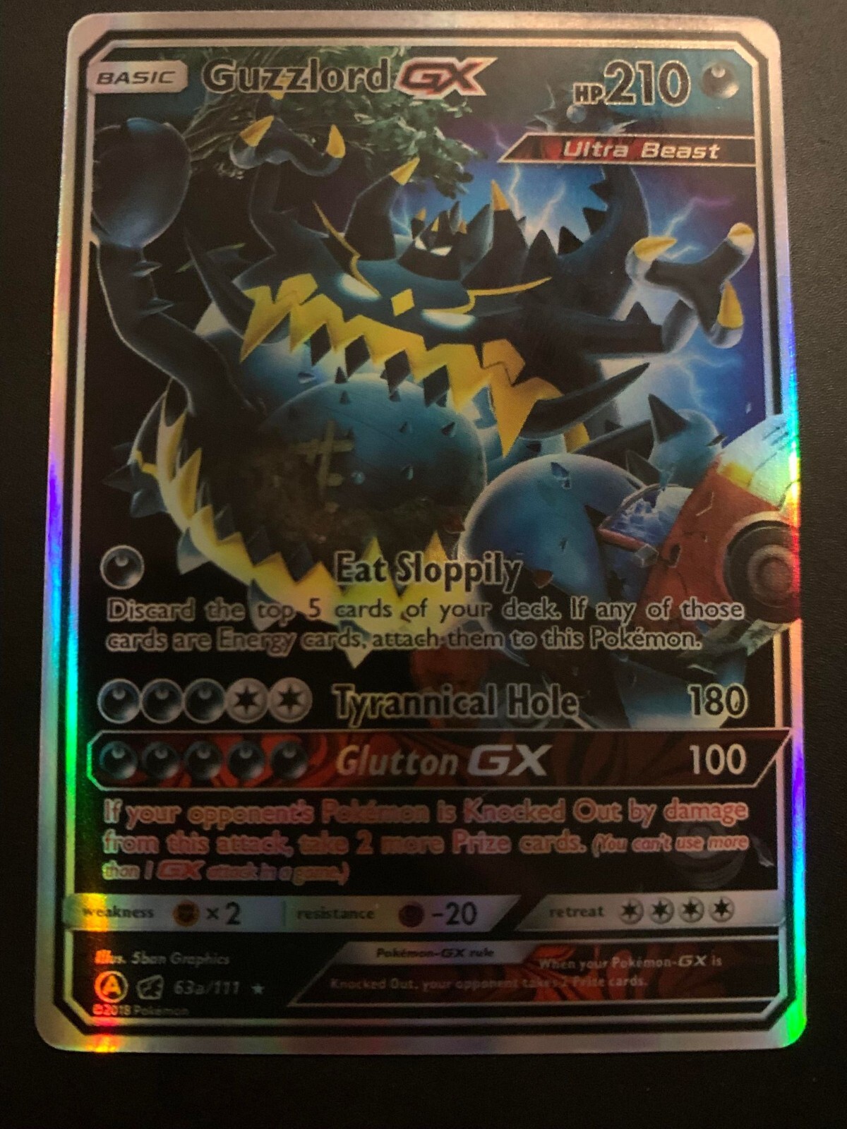 POKEMON GUZZLORD GX 63/111 CRIMSON INVASION NM/M Ultra Rare Holo