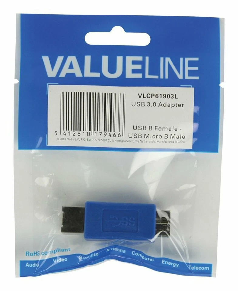 Adattatore / adattatore Valueline VLCP61903L Micro USB B USB B Blu - Immagine 2 di 2