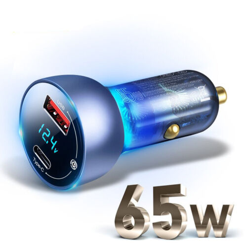 Chargeur de voiture Baseus 65 W USB type C QC4.0 adaptateur de charge rapide allume-cigare - Photo 1/23