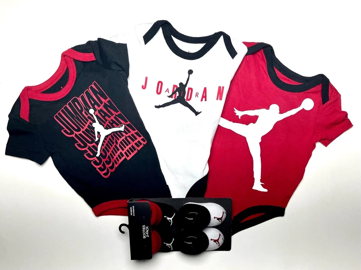 NEW AIR JORDAN BABY boys 5 Pc GIFT Set Bodysuits Rompers Booties 0 6 Months