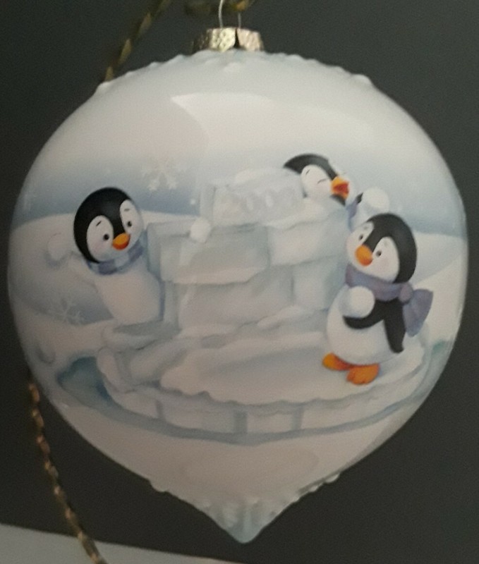 Hallmark Ceramic Glass Ball Having a SnowBall-Kris'Penguin Christmas Ornam. 2008
