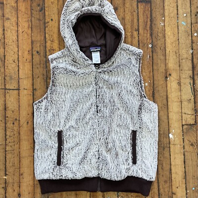Women's PATAGONIA Large Full Zip Sleeveless Fuzzy Fleece Hooded