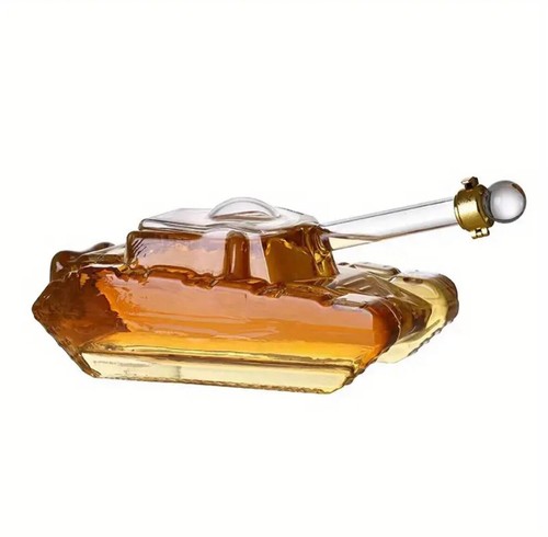 Panzer Karaffe Dekanter 1 Liter Dekantier Whisky Wein Glas + 3 Shotgläser - Bild 4 von 7