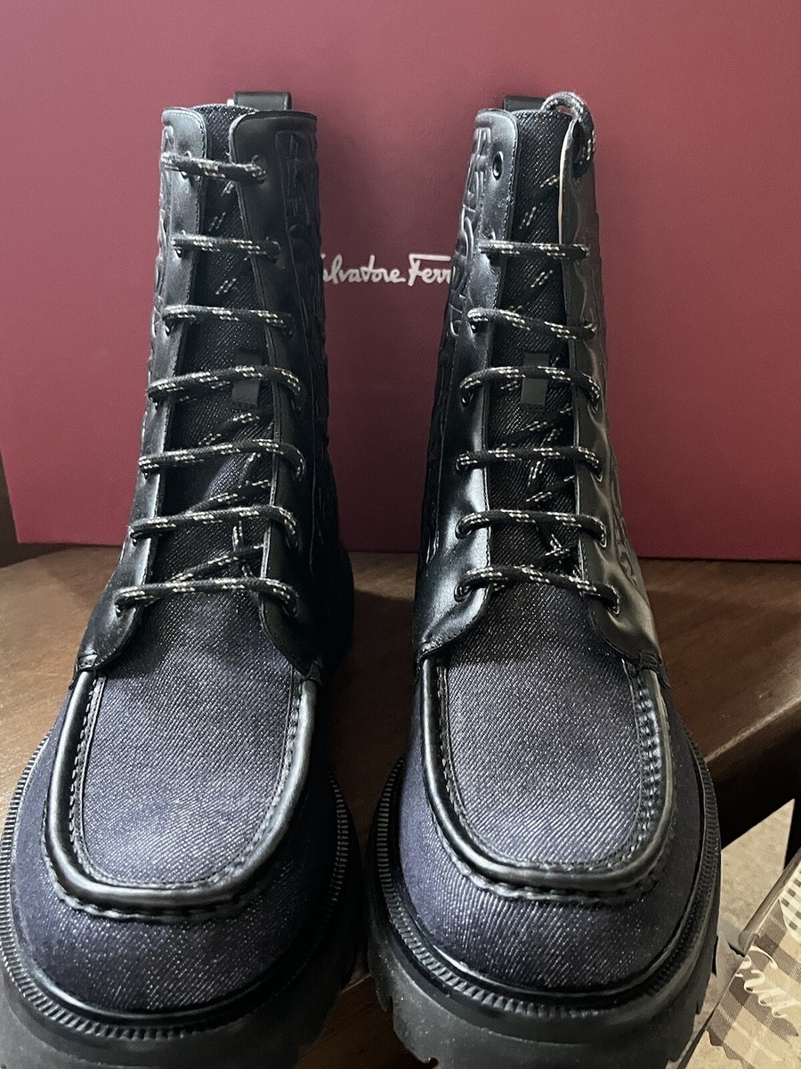 Salvatore Ferragamo Marshall 11.5 M Black Calf LEATHER And Denim Bootie Salvatore Ferragamo Marshall 11.5 M Black Calf LEATHER And  main image 2