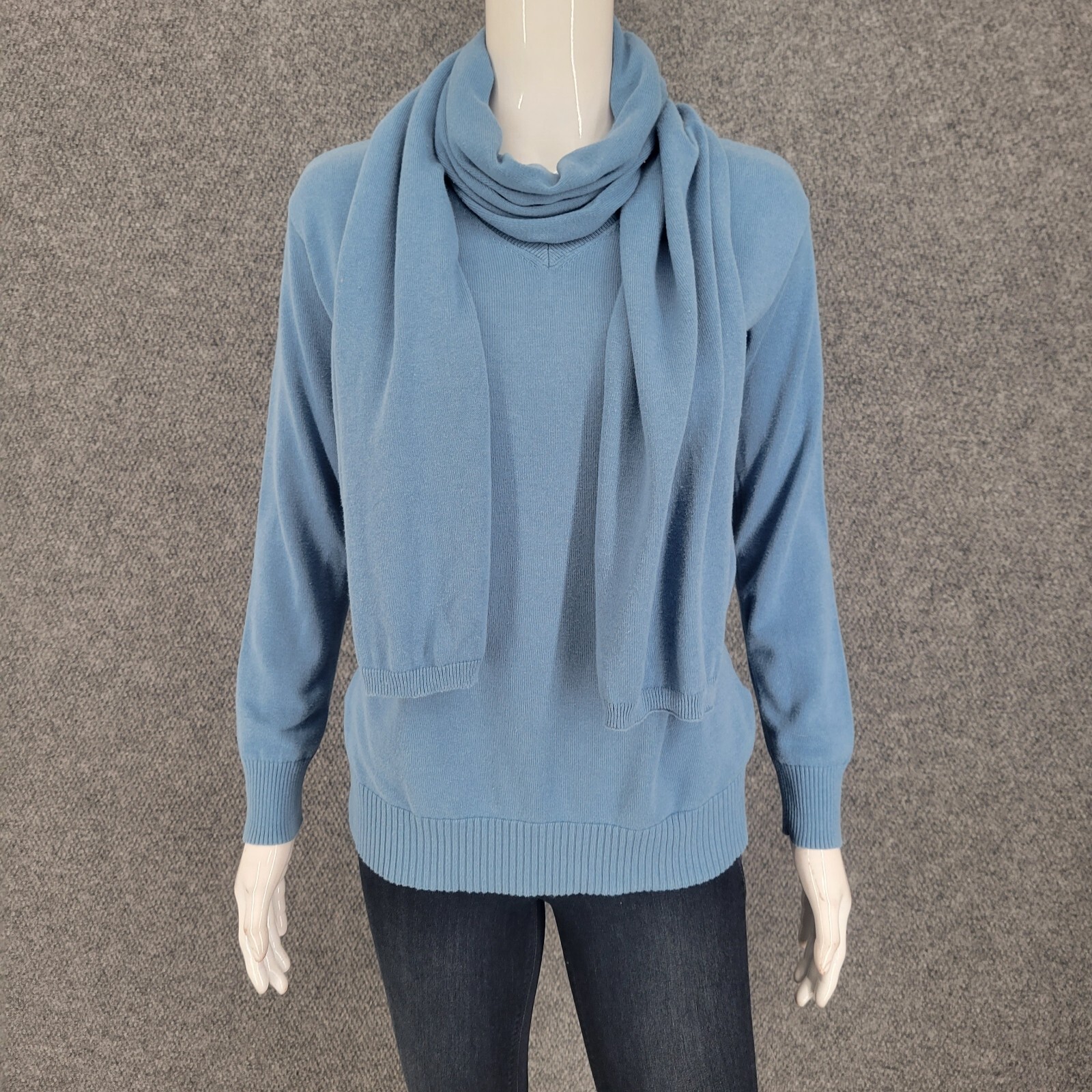 Womens Sweater XX-Small Sz Blue Cotton Rayon Casual Modern Top w Scarf Set