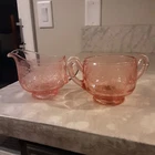 Cambridge Etched Pink Depression Glass Sugar & Creamer