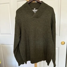 Schott Bros Large Sweater Olive Green Wool Shawl Collar Long Sleeve Men’s