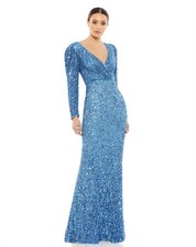 Mac Duggal 5510 Long Sleeve Empire Sequin Gown Sz 16 French Blue Mrsp $498