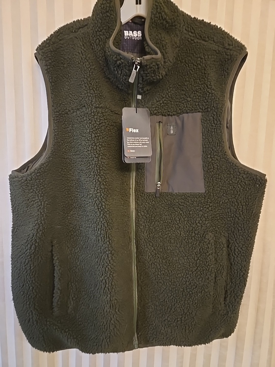 New Bass Outdoors Vest Sherpa Jacket Men's Forest Green Full Zip (MSRP $79) Warm