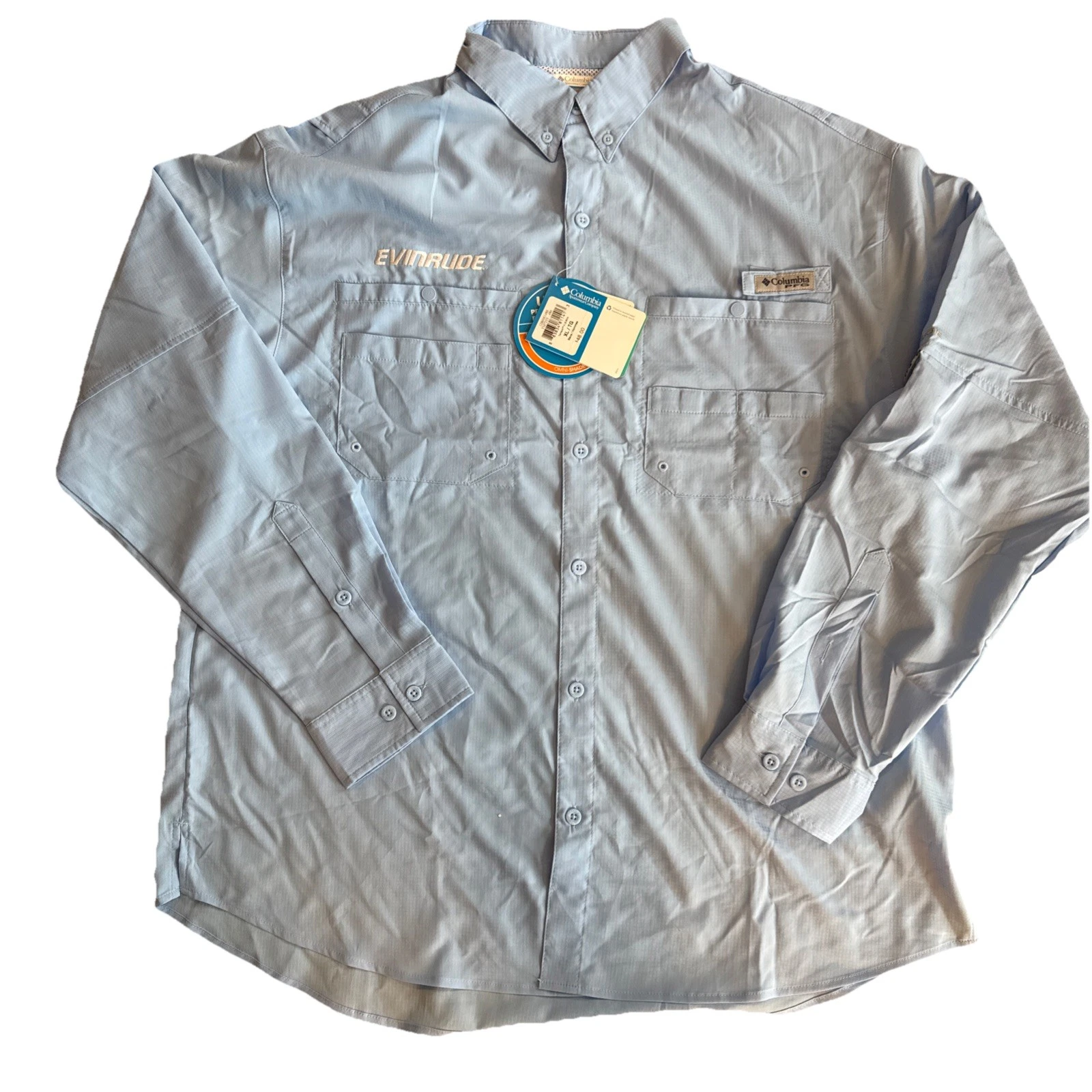 NWT Evinrude Columbia PFG Tamiami II Men’s Long Sleeve Blue Fishing Shirt ~ XL