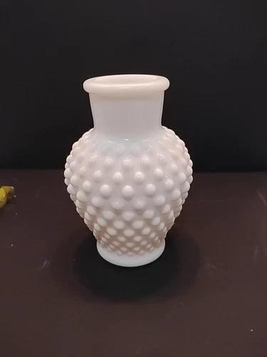 Small Vintage White Milk Glass Hobnail Vase