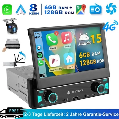 7" Autoradio 1 DIN Android 15 CarPlay KAMERA 6+128G Flip Out GPS NAVI 4G 8-Kern - Bild 1 von 4