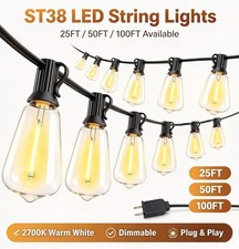 25/50/100FT LED Outdoor String Lights ST38 Shatterproof 2700K Garden Patio Light