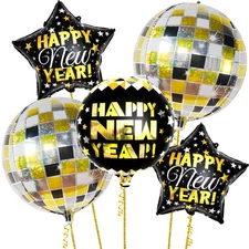 , Large Happy New Year Balloons - 22 Inch, Pack of 5 | Disco Balloons | Foil ...