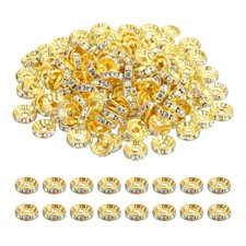 10mm Rondelle Spacer Bead, 200 Pcs Rhinestone Loose Bead, Gold/AB White