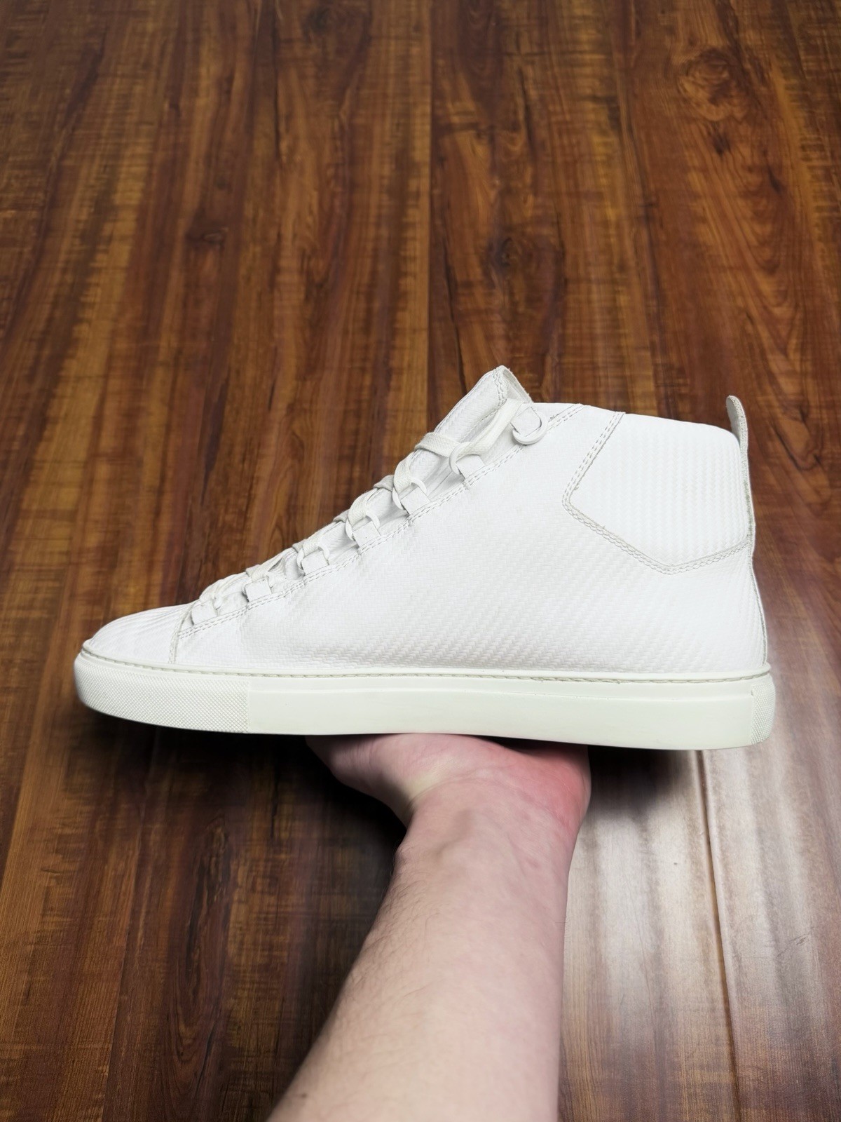 Balenciaga Arena Mens White Leather High Sneakers - Size 44B 11US - SHIP ASAP thumbnail 5