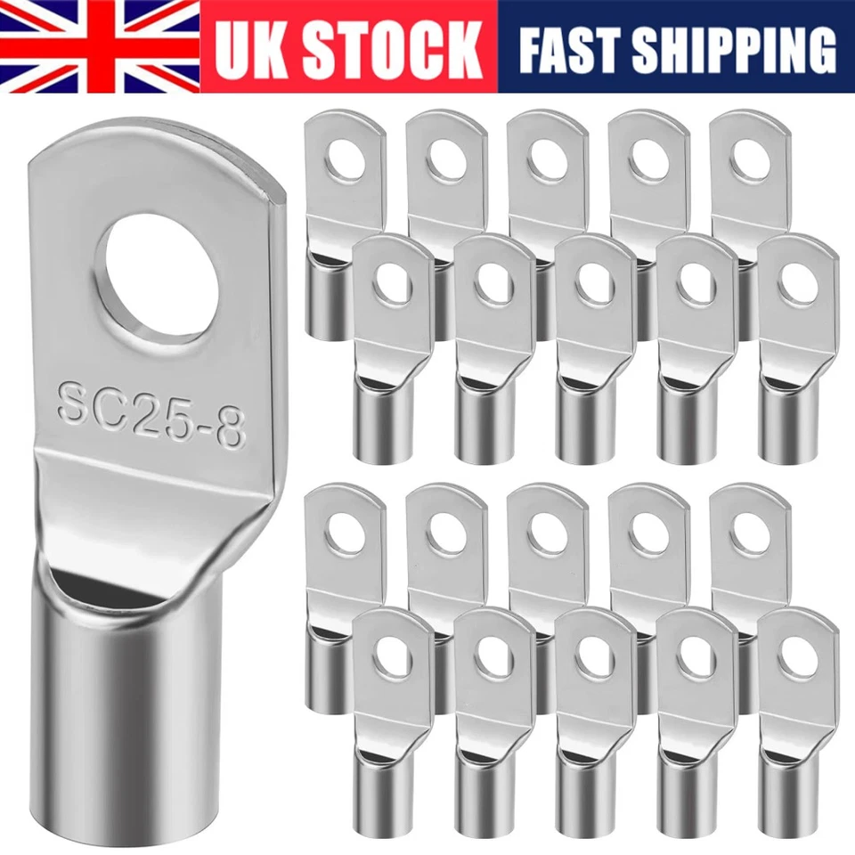 Copper Tube Crimp Terminals All Ring Sizes Battery Welding Cable Lugs UK 6-50mm²