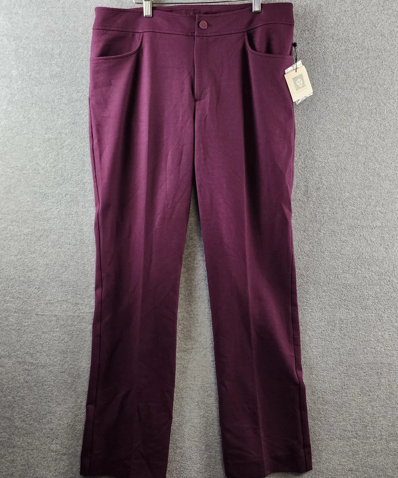 Anne Klein Bootleg 压缩裤女式 12 深梅纽扣拉链闭合 — 第 2/4 张图片