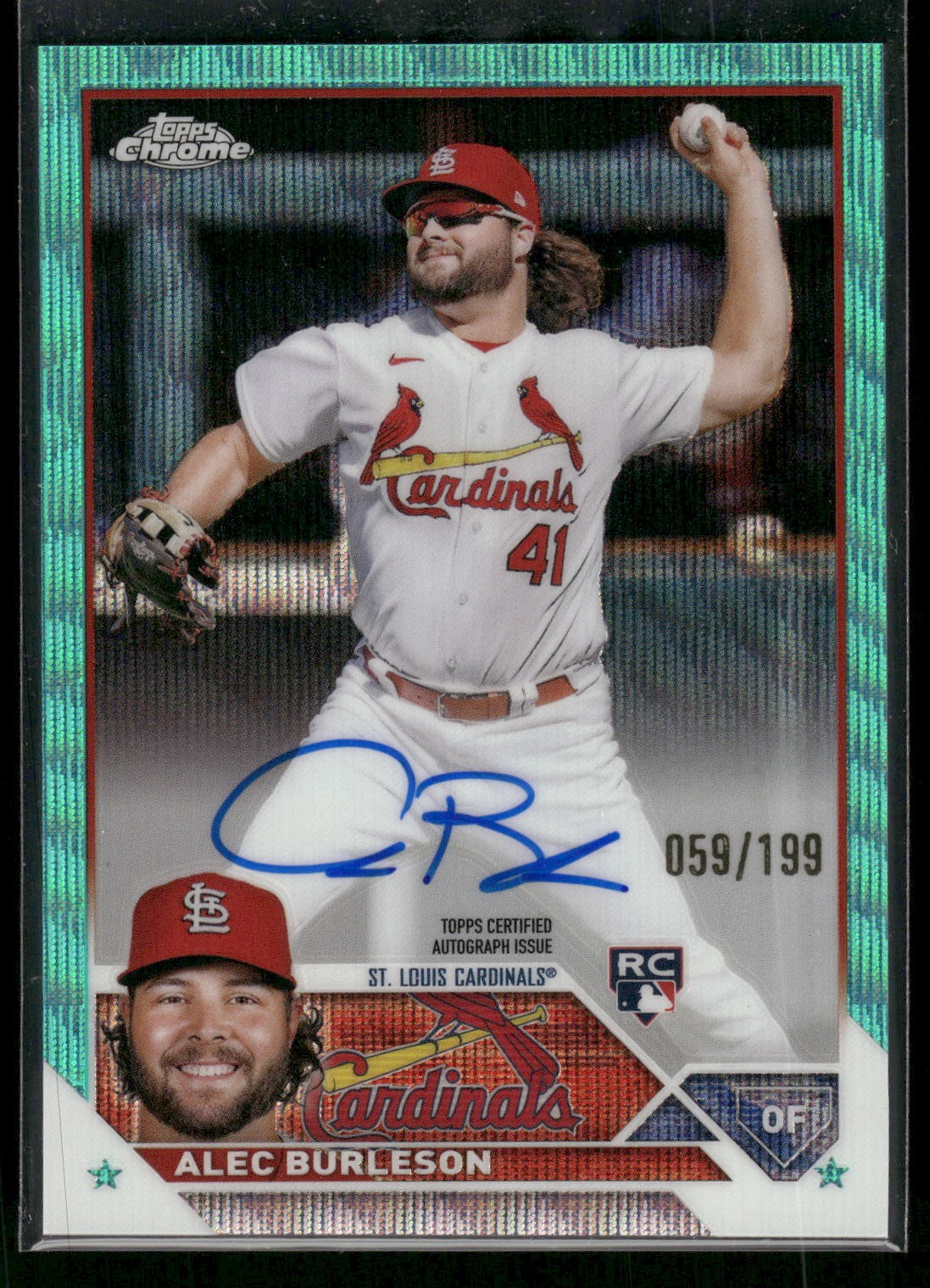 2023 Topps Chrome #RA-AB Alec Burleson #/199 Rookie Autographs Aqua Wave