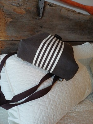Henri Bendel Brown White Striped Canvas Backpack Gold Hardware Logo‎ Flap Bag Henri Bendel Brown White Striped Canvas Backpack Gold  main image 2