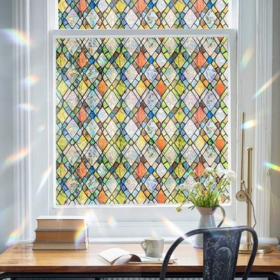Window Privacy Film Rainbow Film Stained Glass 3D Static Cling Decorative Win...